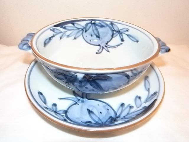 ☆ 未使用・手描き・有田焼 賞美堂本店 其泉窯 古染柘榴 5客セット ☆