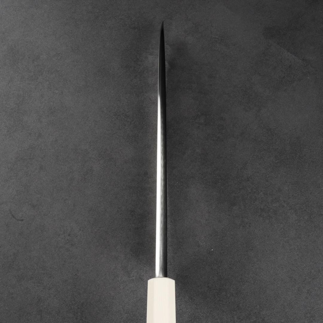 7168左利き用 出刃包丁 7寸 刃渡り210 刺身包丁 人工象牙黒三本巻八角柄