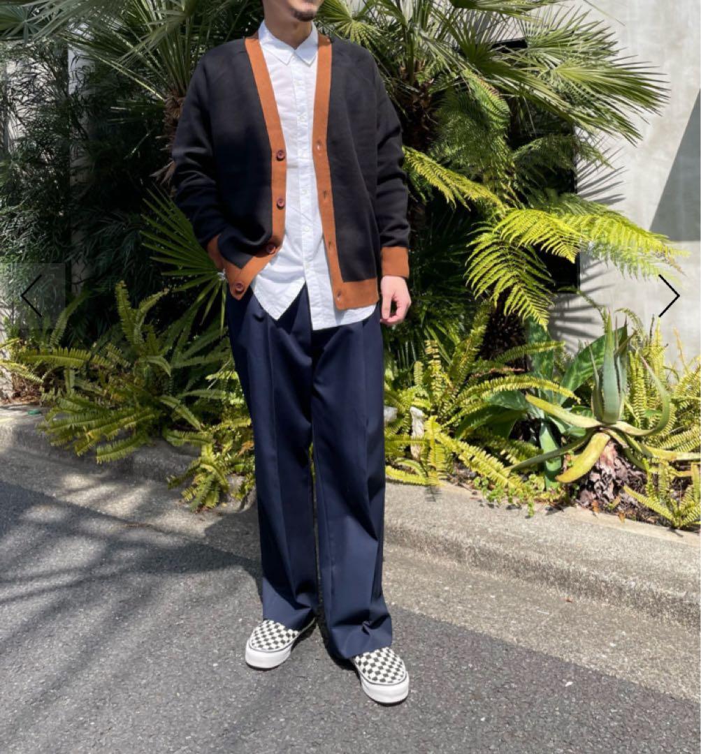 CABaN コットンカシミヤ バイカラーVネックカーディガン カシミヤ混　L