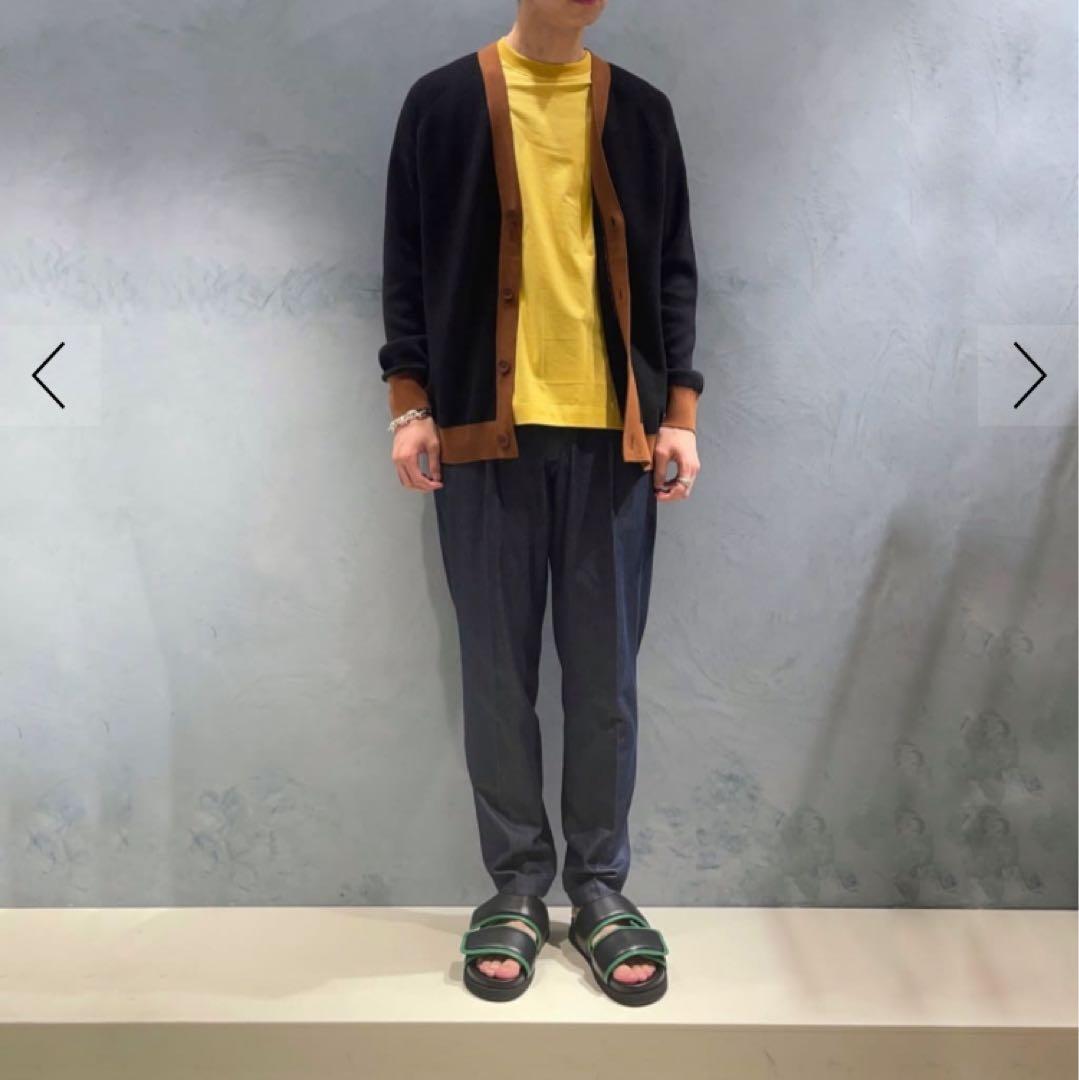 CABaN コットンカシミヤ バイカラーVネックカーディガン カシミヤ混　L