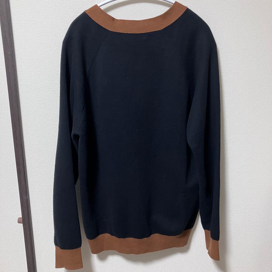 CABaN コットンカシミヤ バイカラーVネックカーディガン カシミヤ混　L