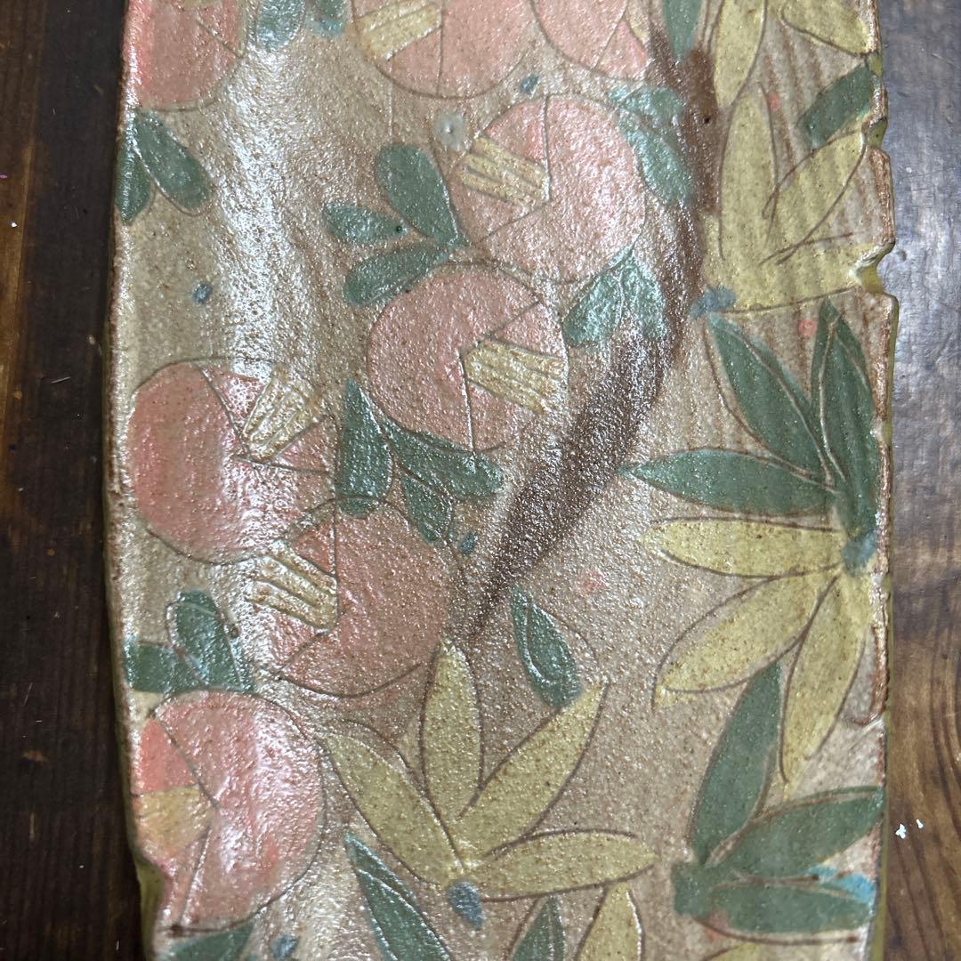 作家　陶芸作家　草花模様　オーバル皿　超長皿　変形皿　椿　1点もの