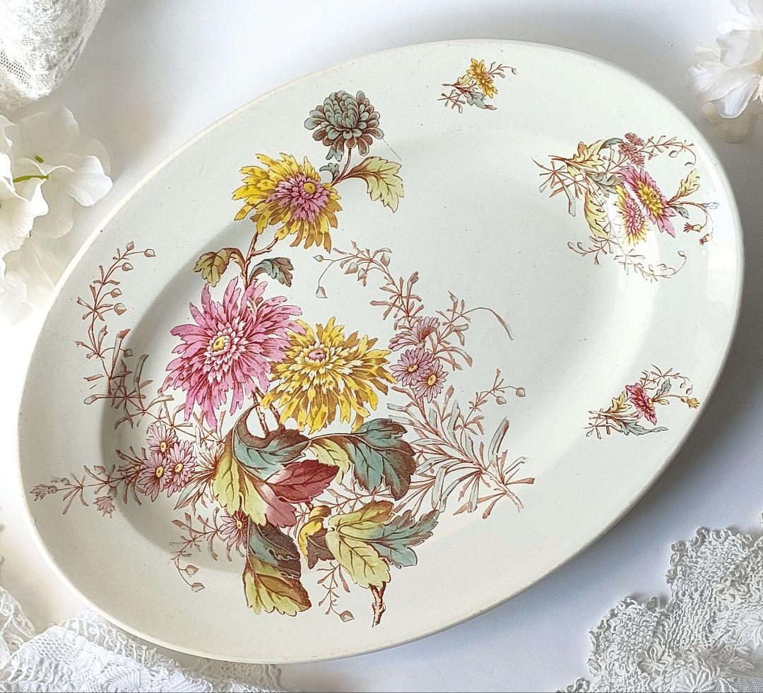 希少　美品　リュネビル　お花のオーバル皿　フランスアンティーク