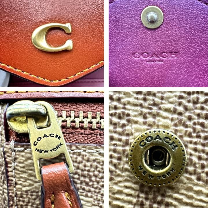 COACH 三つ折り財布 ミニ財布 シグネチャー柄コンビデザイン Cロゴ