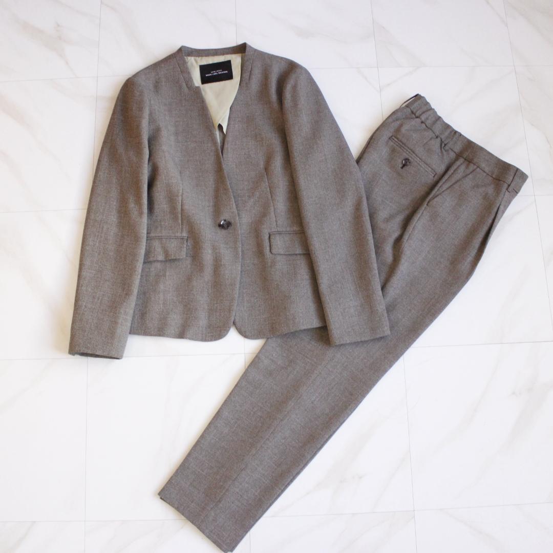 【美品】green label relaxing シャークスキンノーカラースーツ