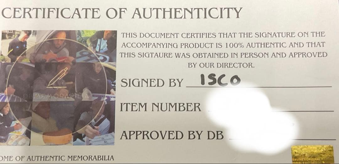 イスコ　レアル・マドリード　直筆サイン入り　2018　鑑定書付き　お値下げ可