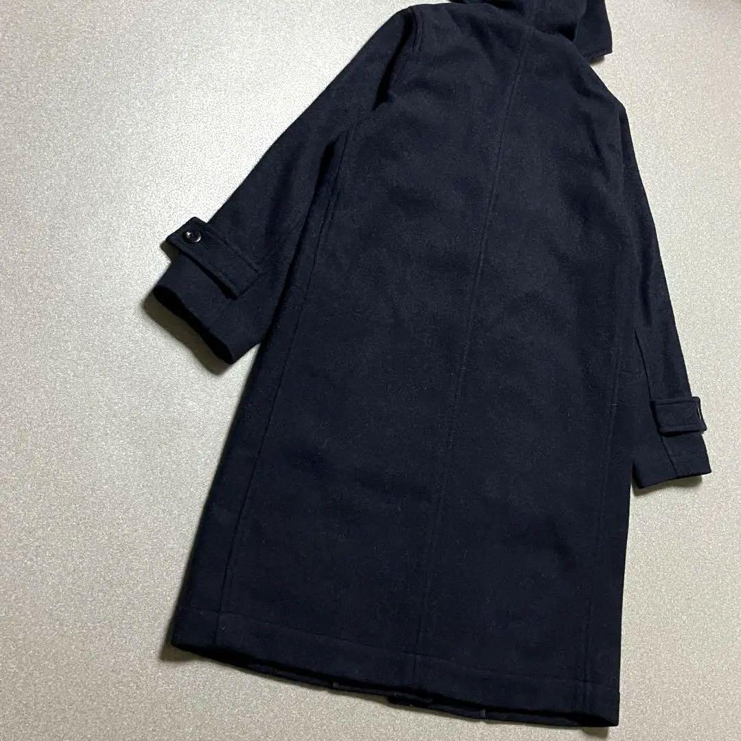 MHL.ウールフーデッドコート ロング ネイビー エムエイチエル