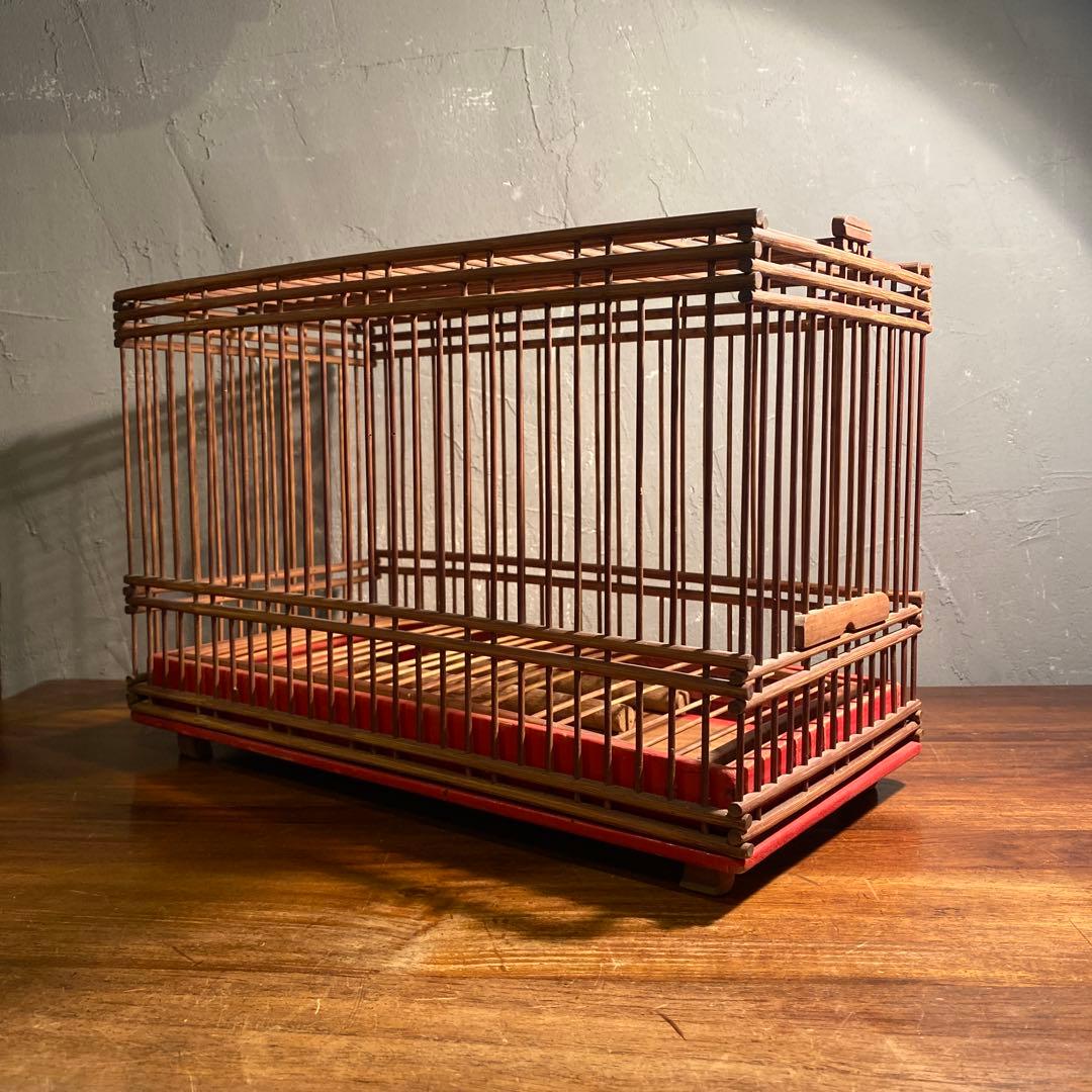 時代物 四脚 竹製鳥かご メジロ 骨董品 古道具 インテリア 上手