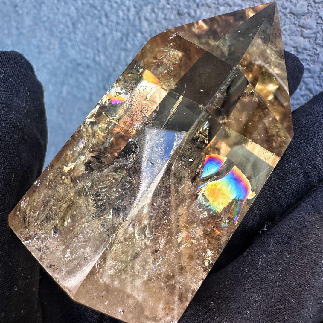 【開運 魔除】絶品❗️レインボー煙水晶スモーキーシトリン六角柱 超パワーA1497