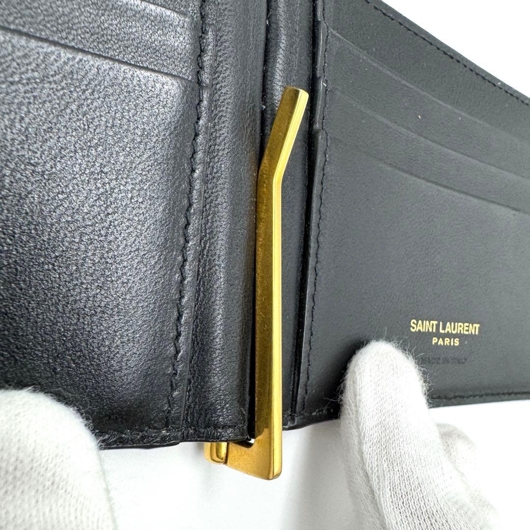 【美品】サンローラン マネークリップ クロコ型押し カサンドラ YSLライン