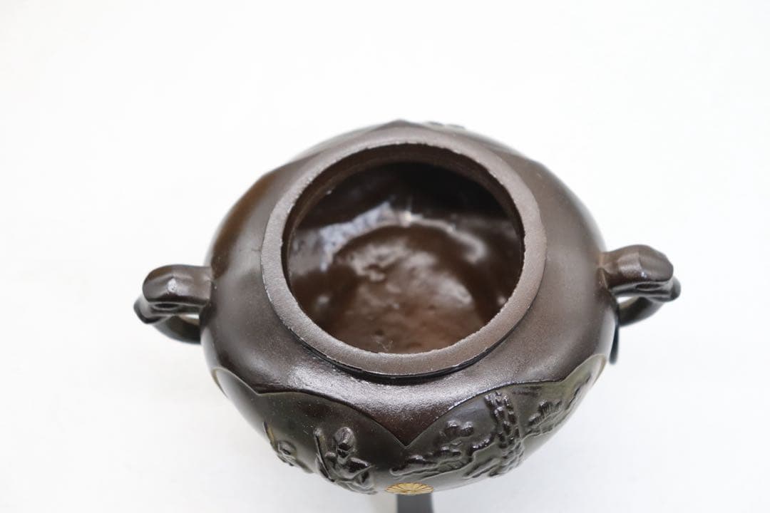 銅製　獅子摘み香炉　共箱　茶道具　送料込み250926