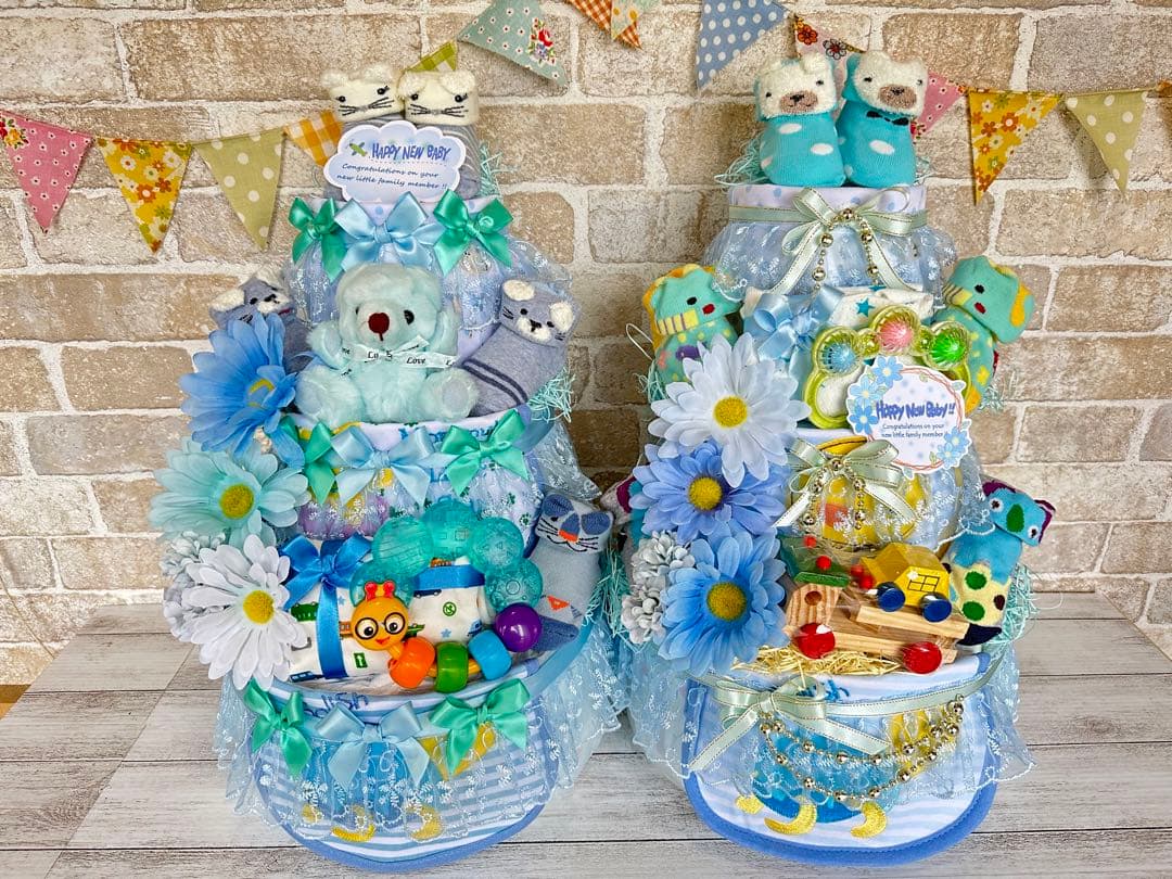 おむつケーキ・2段・女の子・ピンク