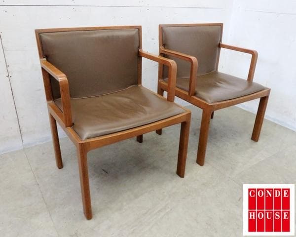 美品■旭川家具■カンディハウス■本革■ウォールナット■アームチェア■2脚セット