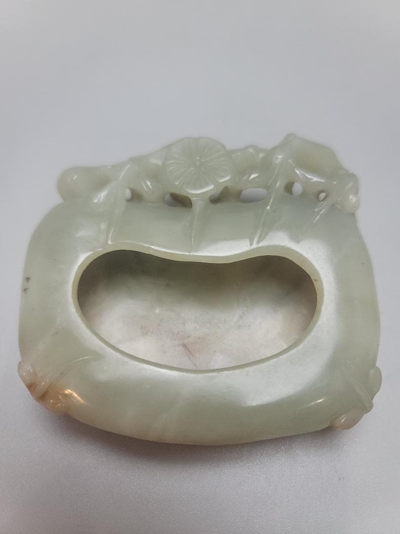 時代文房具 和田玉 如意 清代 原石手彫 筆洗 筆添 墨池