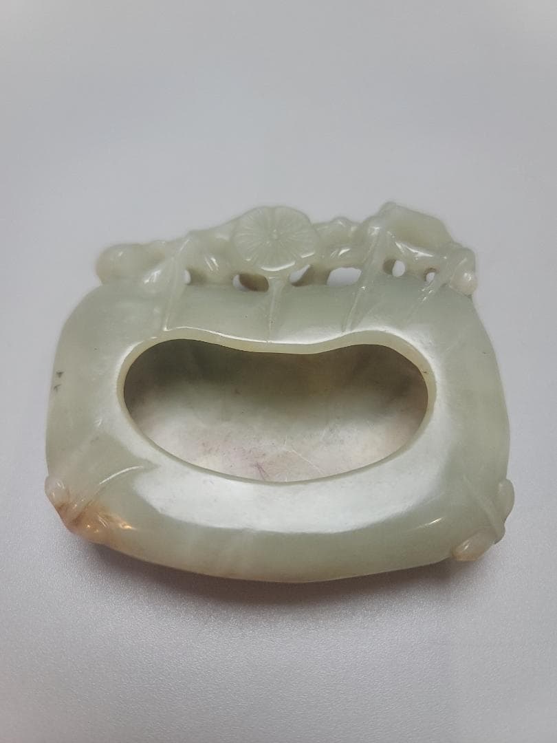 時代文房具 和田玉 如意 清代 原石手彫 筆洗 筆添 墨池