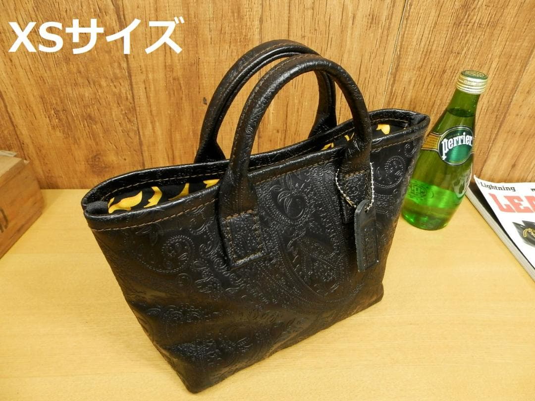 ☆xsサイズ☆ゴージャス唐草裏地×黒ペイズリー柄レザーのミニトートバッグ♪日本製