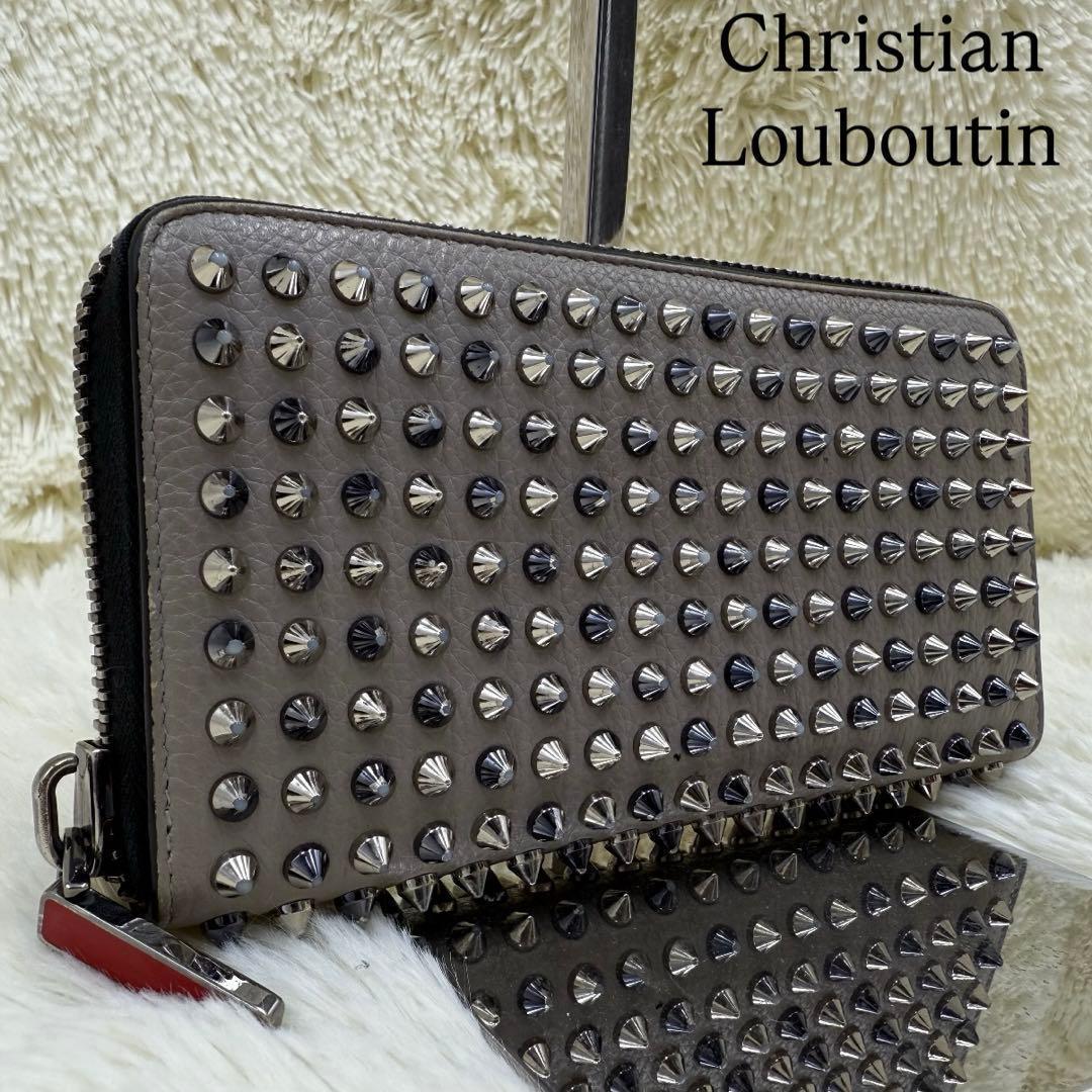 ✨美品✨ルブタン ラウンドジップ パネトーネ ラウンドジップ　グレー レザー