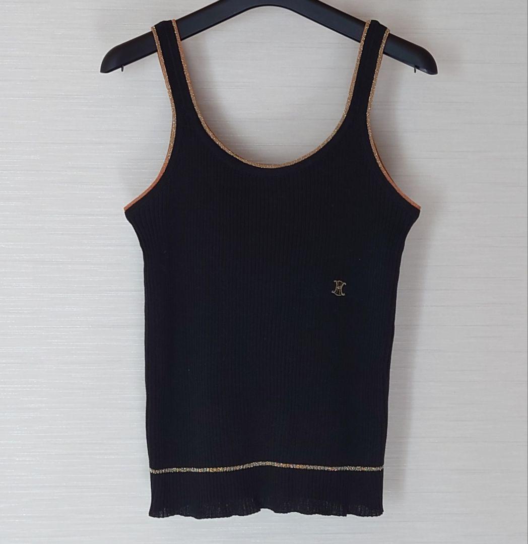 セリーヌ　　タンクトップ　リブニット　イタリー製　黒　ゴールドライン