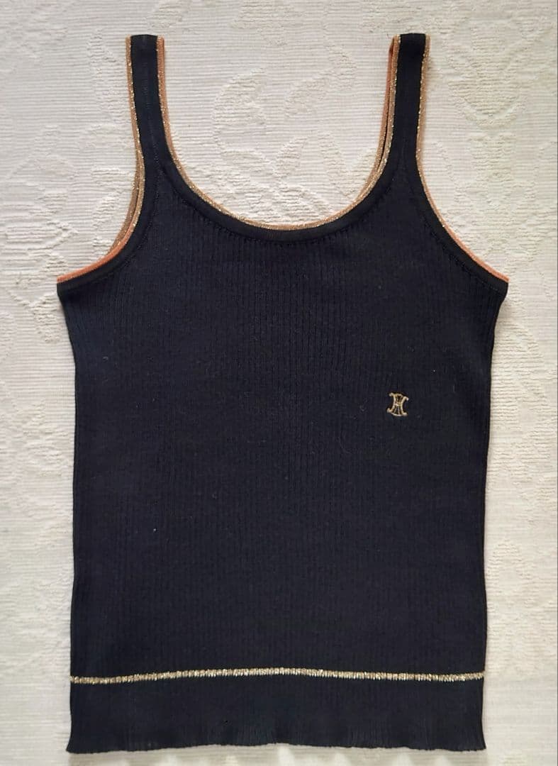 セリーヌ　　タンクトップ　リブニット　イタリー製　黒　ゴールドライン