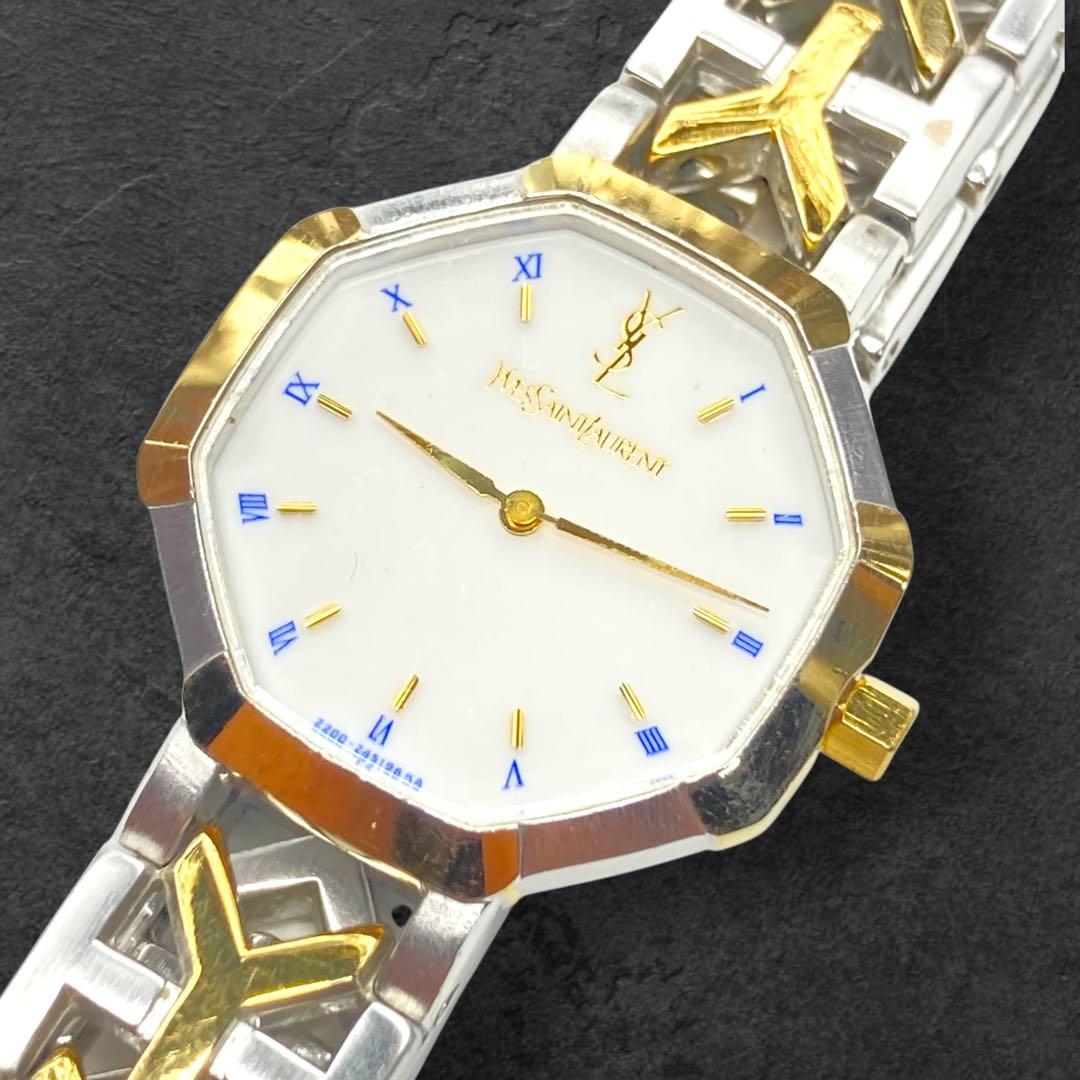 稼動品 イヴサンローラン YSL オクタゴン クォーツ腕時計 コンビ 256