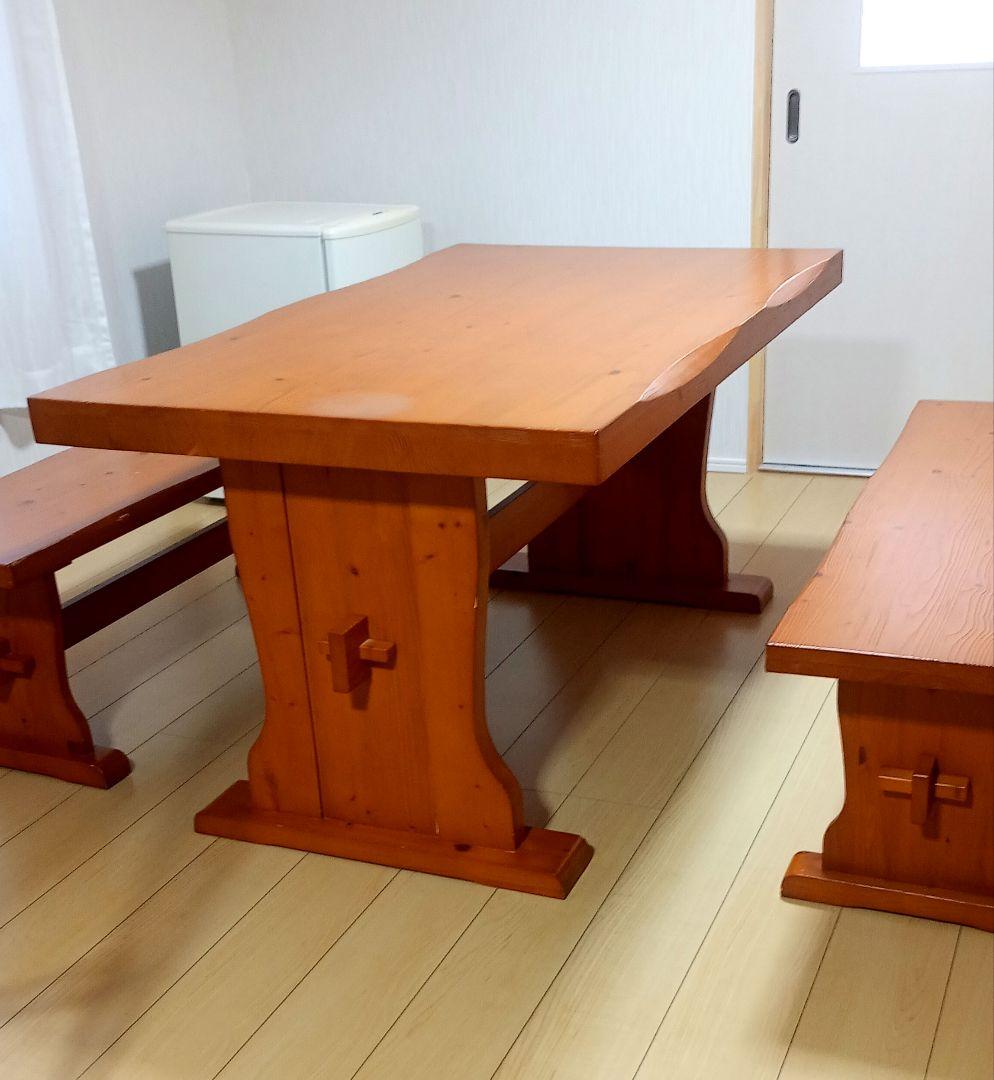 ディノス購入 カントリー調 天然木ダイニングテーブル＆ベンチセット 重厚感あり