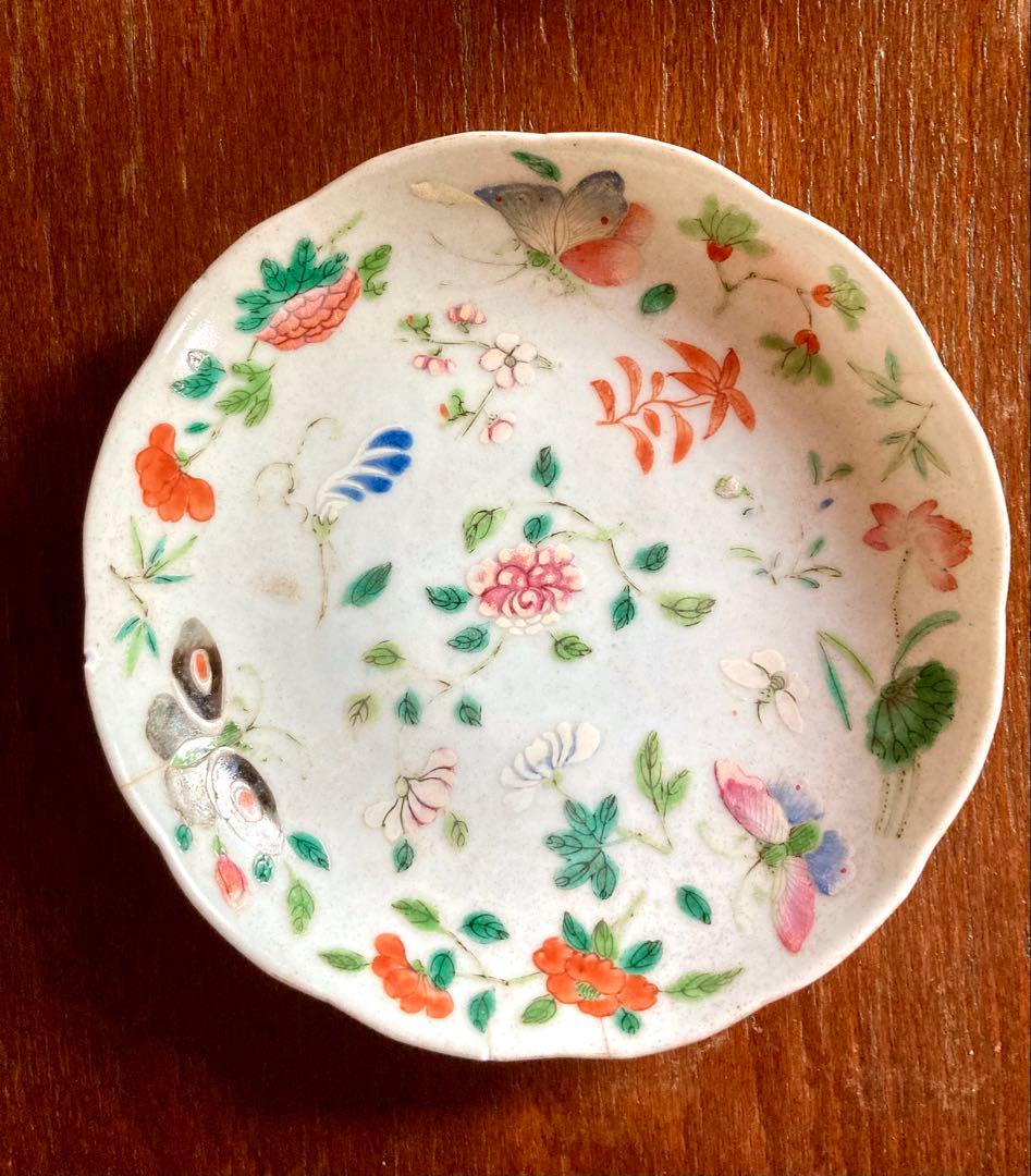 稀少　中国清代　骨董　色絵　輪花皿　中国古玩　アンティーク　唐物粉彩