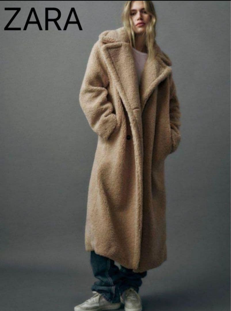 【美品】ザラ エクストラロングフェイクボアコート ダブルブレスト Sサイズ