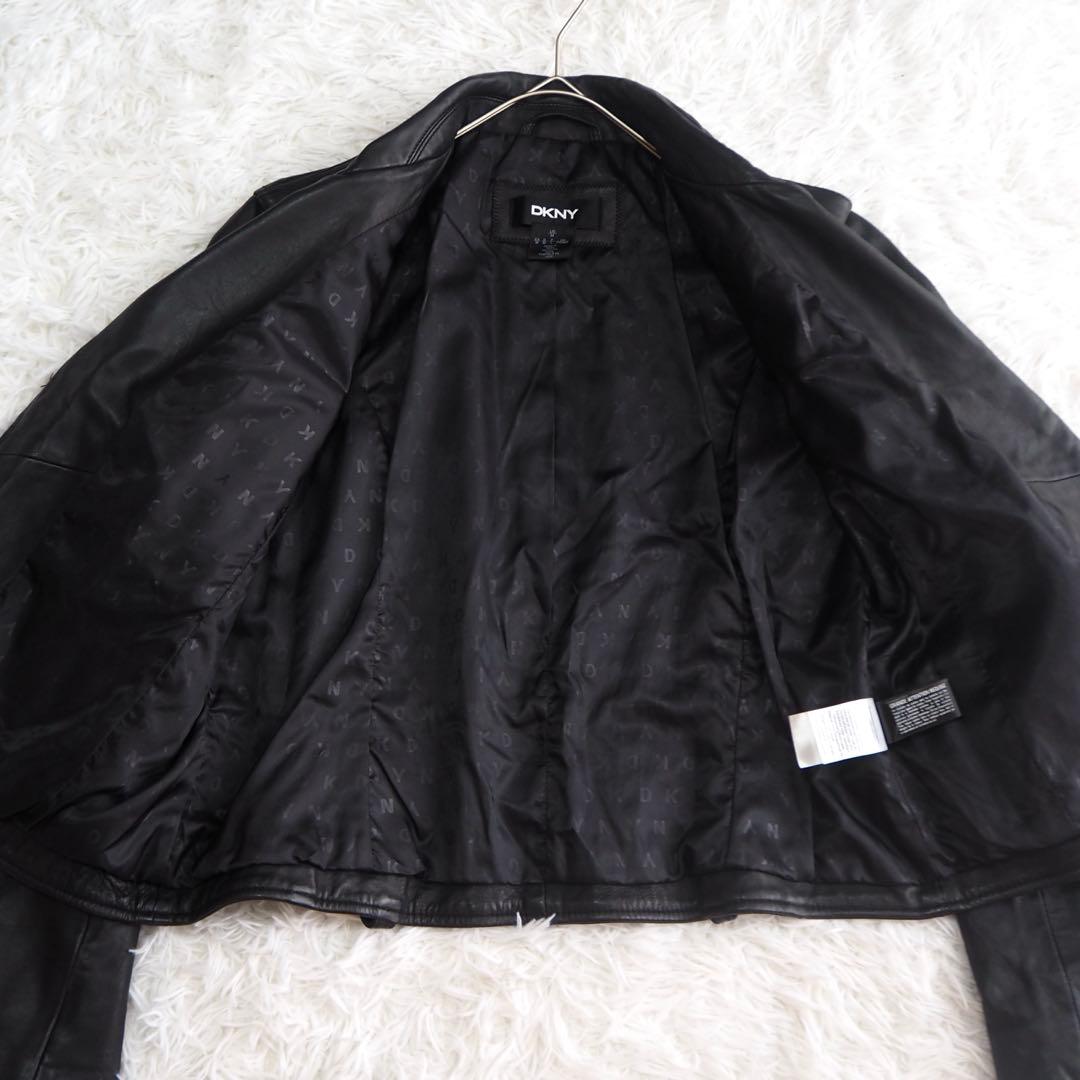 美品 DKNY ダナキャラン ラムレザージャケット ライダース 革ジャン ロゴ