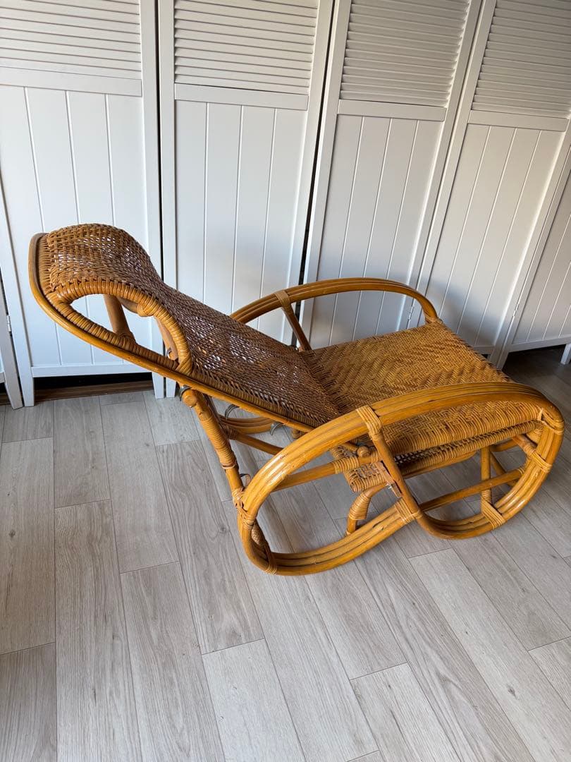 ラタンリクライニングチェア オットマン付き 籐家具 1人掛けソファー