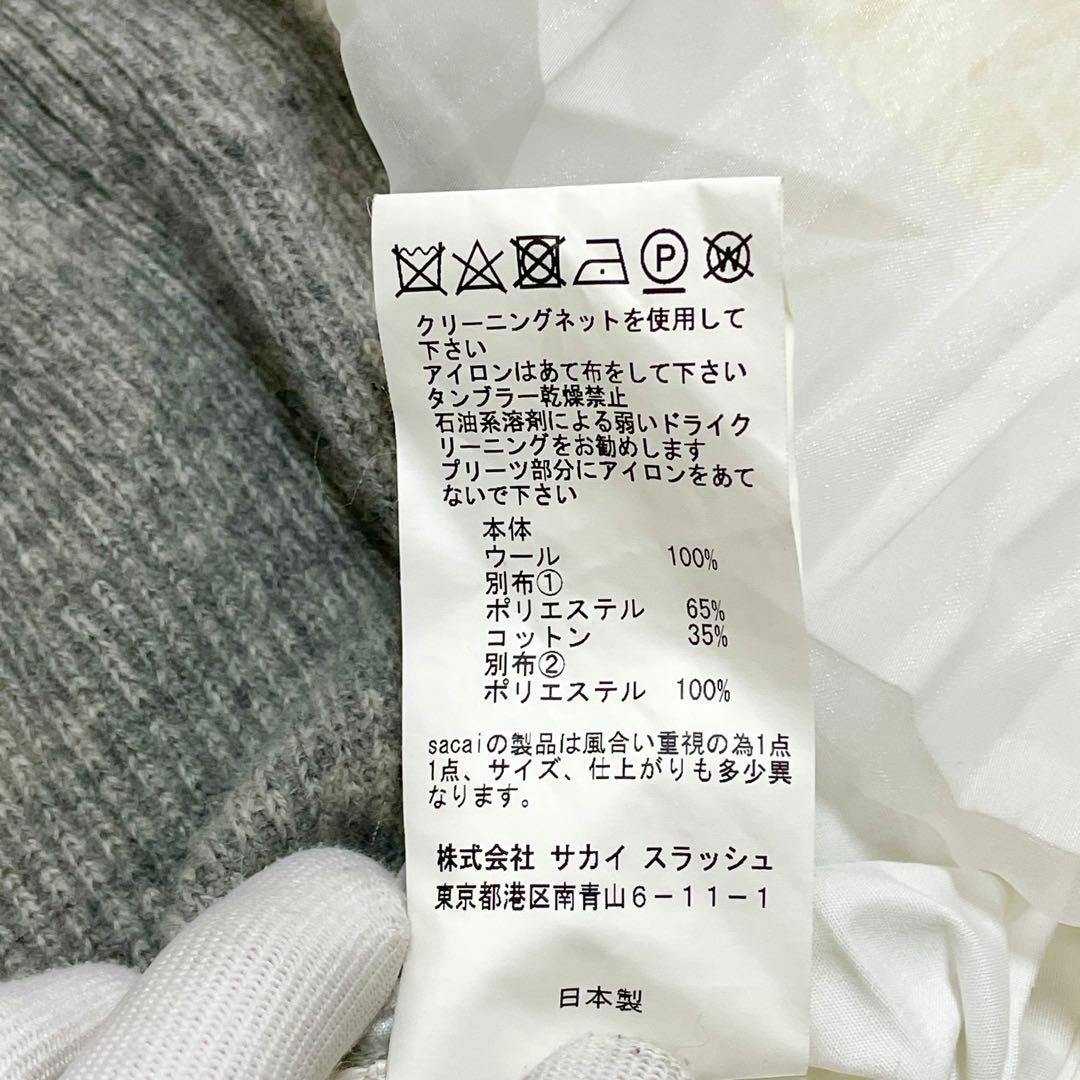 sacai グレー ホワイト ワンピースプリーツワンピース ドッキング M