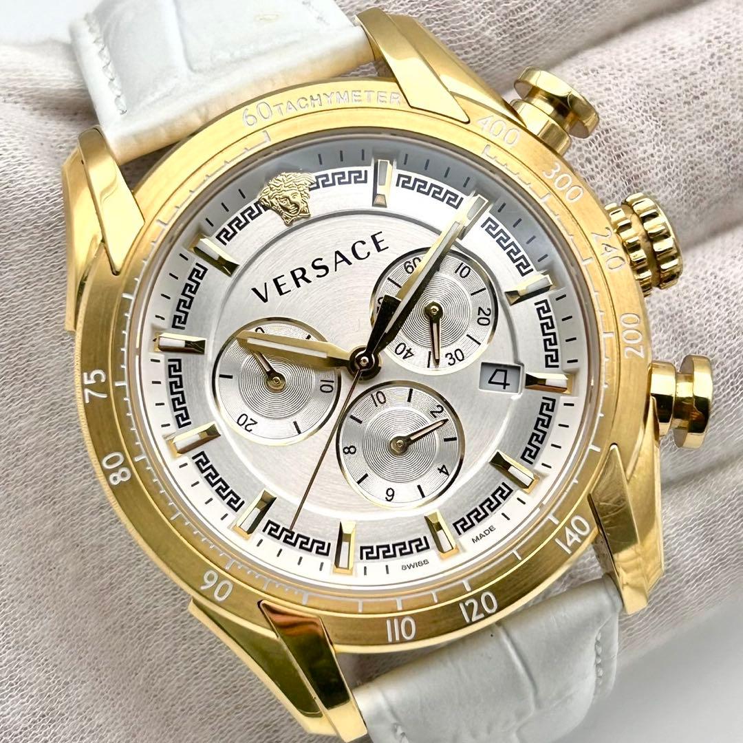 【稼働】VERSACE クロノグラフ 腕時計 メンズ メデューサ ゴールド