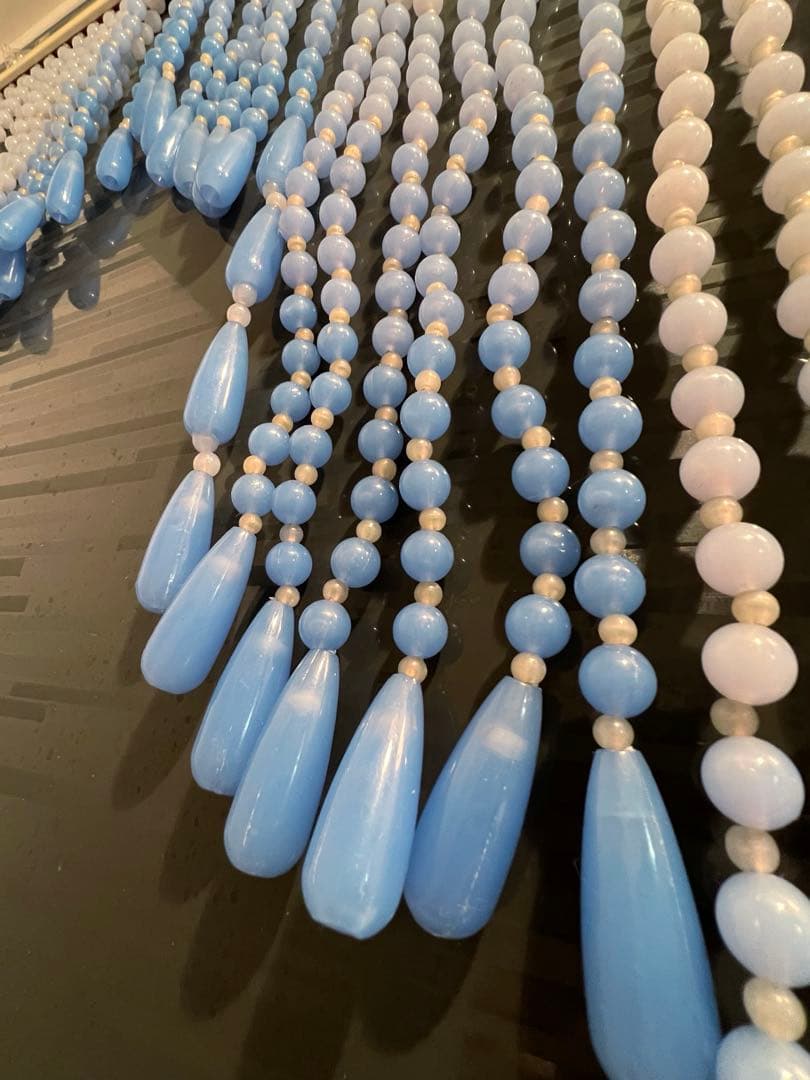 昭和レトロ・ビーズのれん 玉のれん レトロポップ 水色・雫　グラデーション