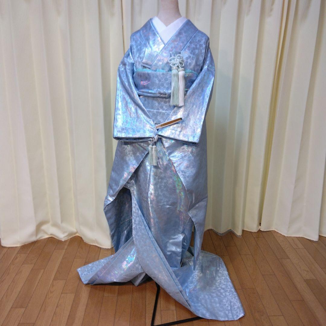 花嫁掛下セット　掛下帯、はこせこセット付き ホログラム振袖 ライトブルー