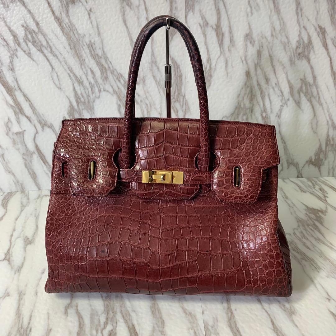 @*@様 ハンドバッグ クロコダイル調 ワインレッド×ゴールド パドロック トー