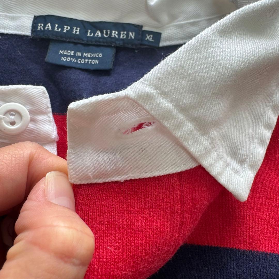 Ralph Lauren ラガーシャツ 太ボーダー 赤 紺 XL 古着