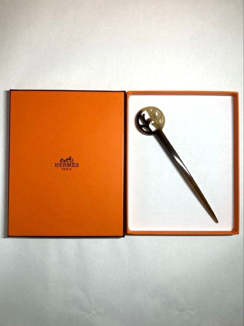 良品　HERMES エルメス　バッファローホーン　かんざし　ヘアアクセサリー　箱