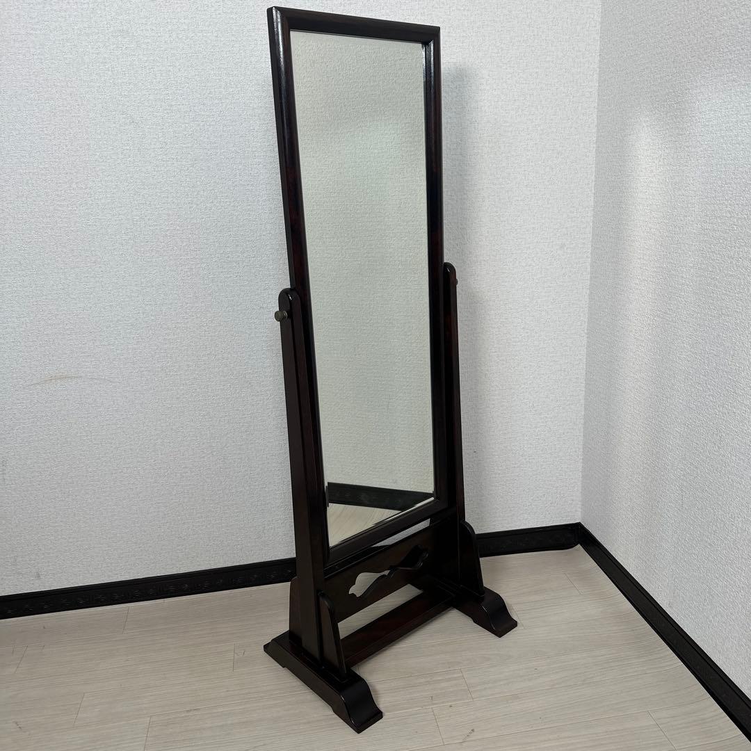 松本民芸 スタンドミラー 鏡 姿見 全身鏡 樺材 無垢材 和家具 i1※