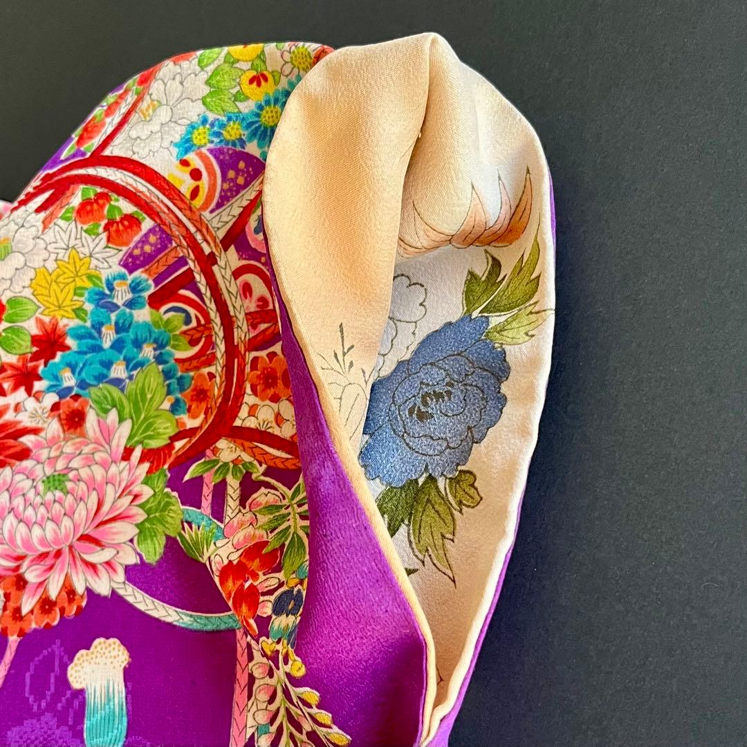 正絹 アンティーク着物 七五三 ◇鼓 地紙 花丸紋 古典柄