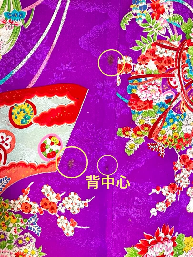 正絹 アンティーク着物 七五三 ◇鼓 地紙 花丸紋 古典柄