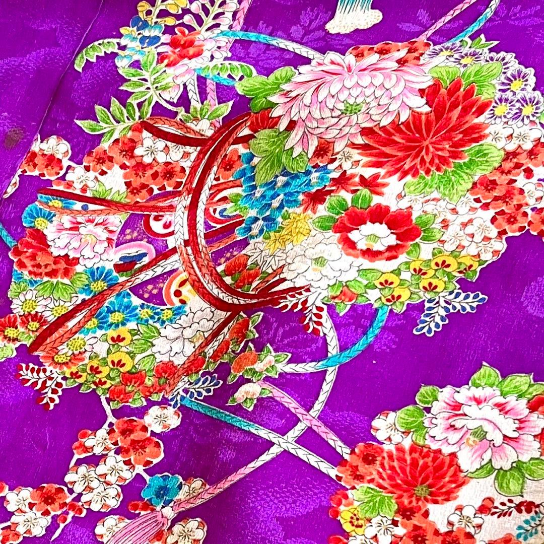 正絹 アンティーク着物 七五三 ◇鼓 地紙 花丸紋 古典柄