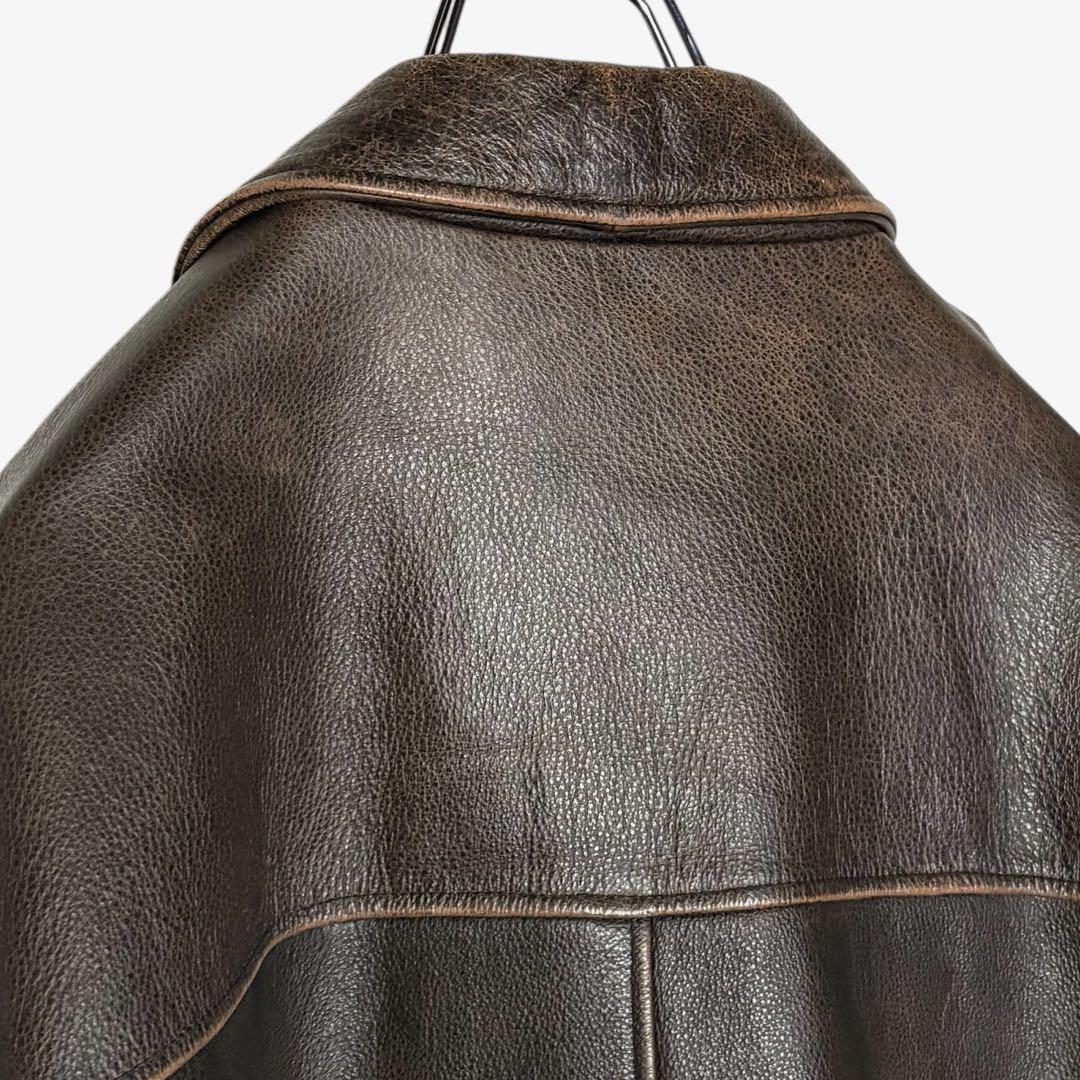 古着 本革レザージャケット 茶色 XL ジップアップ ブルゾン ブラウン革ジャン