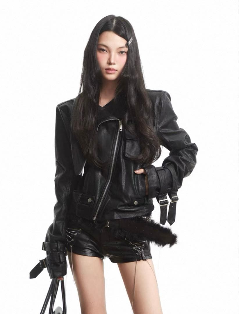 ジャケット・アウター Black Punk High Street Leather Jacket