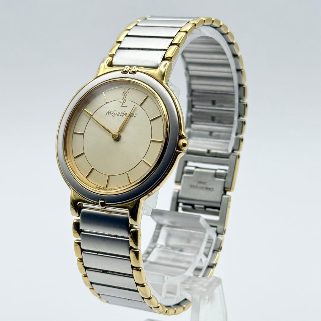 ✨新品電池・稼働✨サンローラン 腕時計 クォーツ ラウンド コンビ 男女兼用