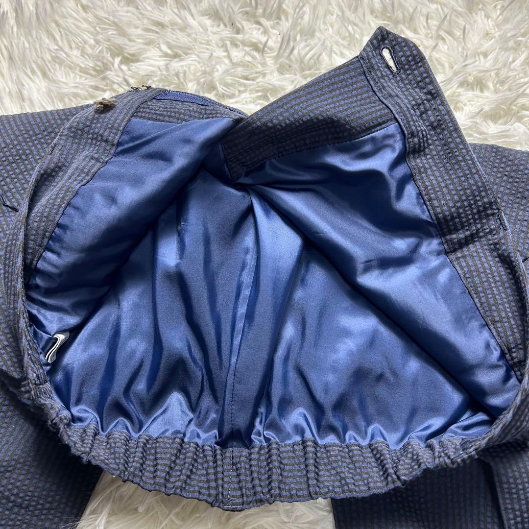 グリーンレーベルリラクシング シアサッカー パンツスーツ セットアップ ネイビー