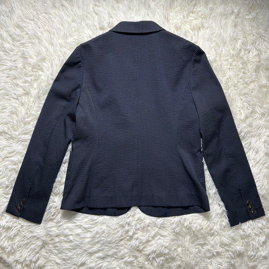 グリーンレーベルリラクシング シアサッカー パンツスーツ セットアップ ネイビー