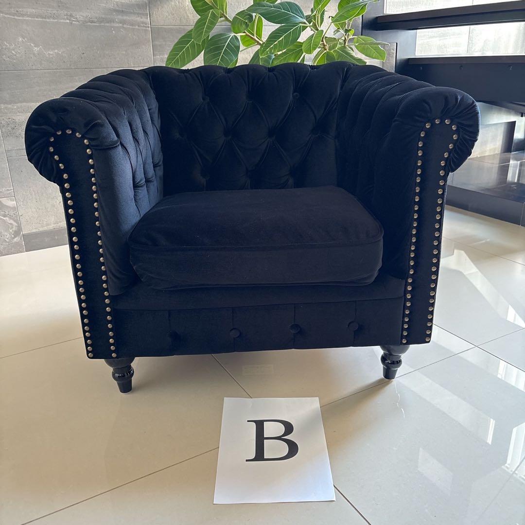 値引しましたBチェスターフィールド英国風アンティーク 一人掛ソファー /ブラック