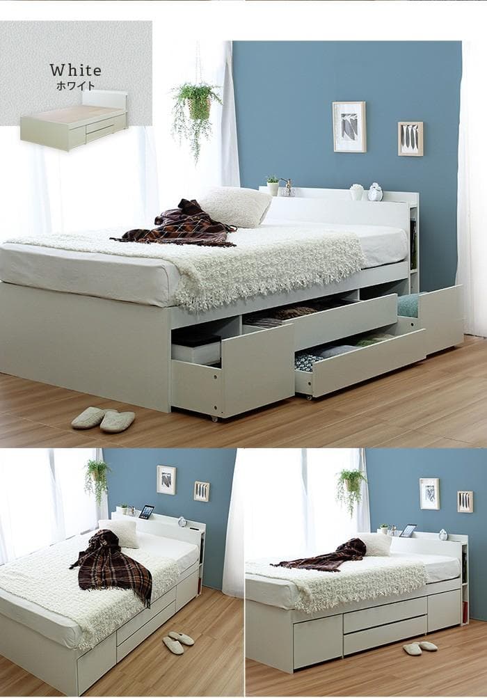 【ホワイト　シングル】大容量収納可能エレガントチェストベッド＜フレームのみ＞