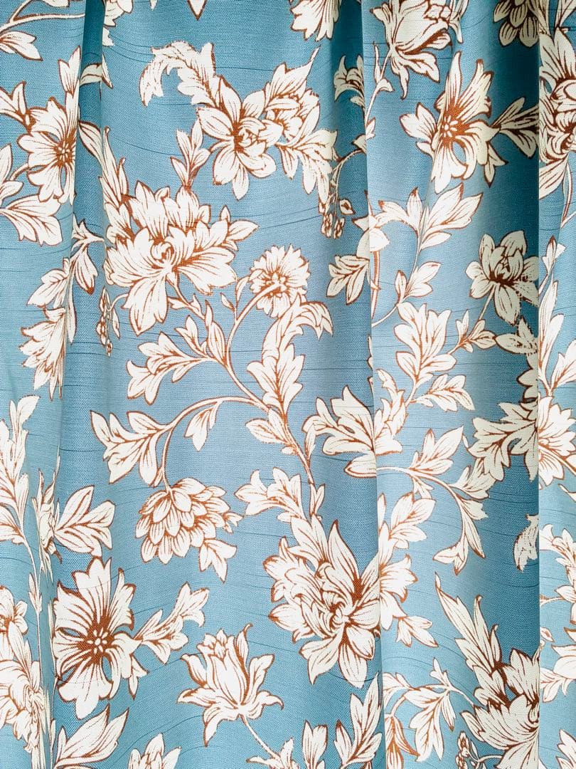 花柄水色カーテン・タッセルセット