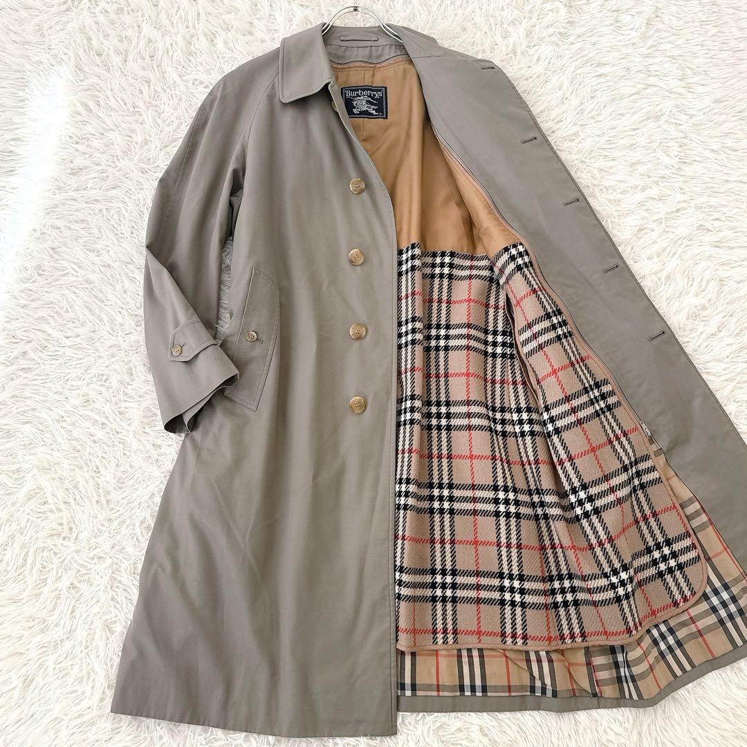 美品 L相当!!バーバリー ウールライナー付 ステンカラーコート ロング カーキ