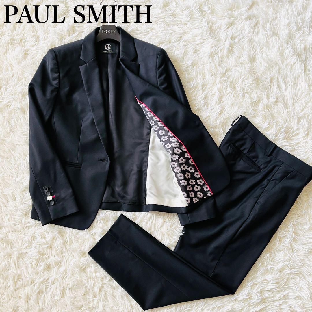 【未使用級✨】ポールスミス　パンツスーツ上下　裏地花柄　1B　ドット柄　黒